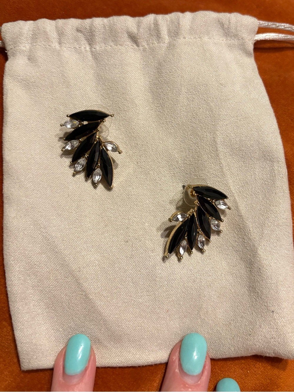 Elegant Black & Gold Leaf Stud Earrings
